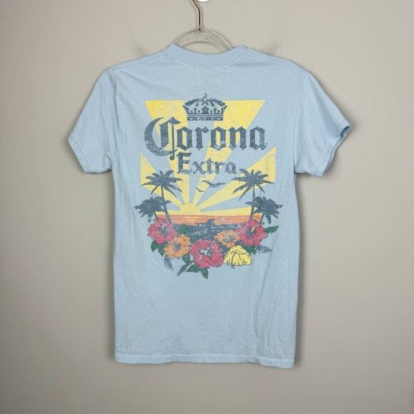 CORONA | Light Blue Corona Extra Tropical Theme Graphic Tee Unisex Size Small - Picture 1 of 7